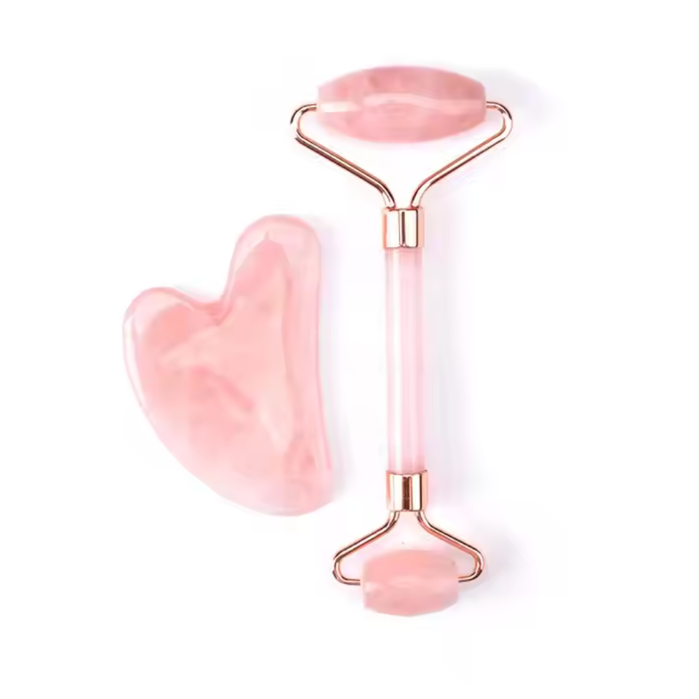 Rose Quartz Crystal Roller & GuaSha for Facial Massage