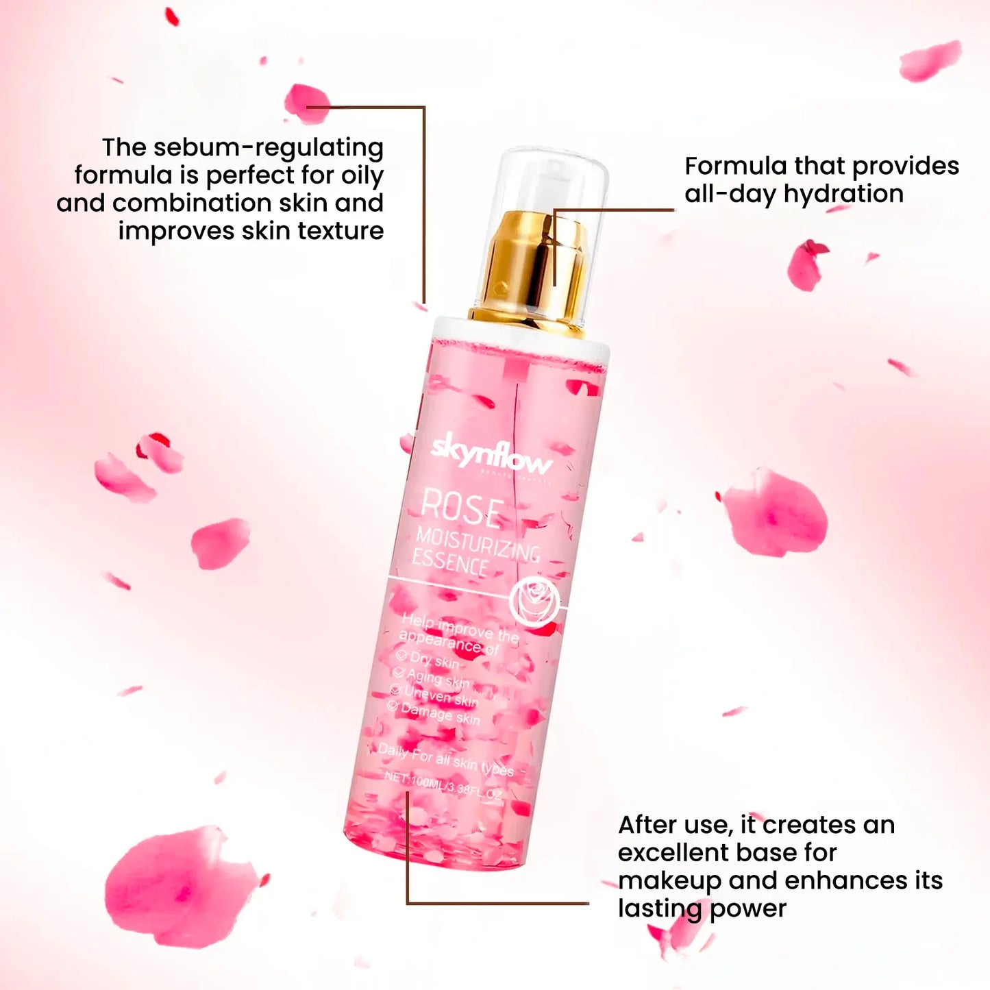 Refreshing and hydrating facial toner with rose essence, aloe vera and Vitamin C