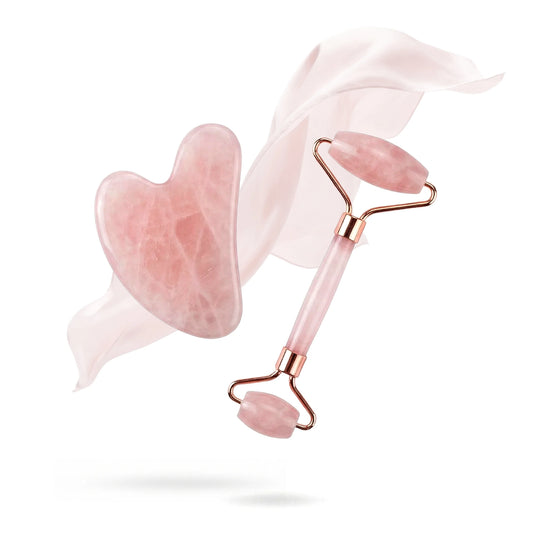 Rose Quartz Crystal Roller &amp; GuaSha for Facial Massage